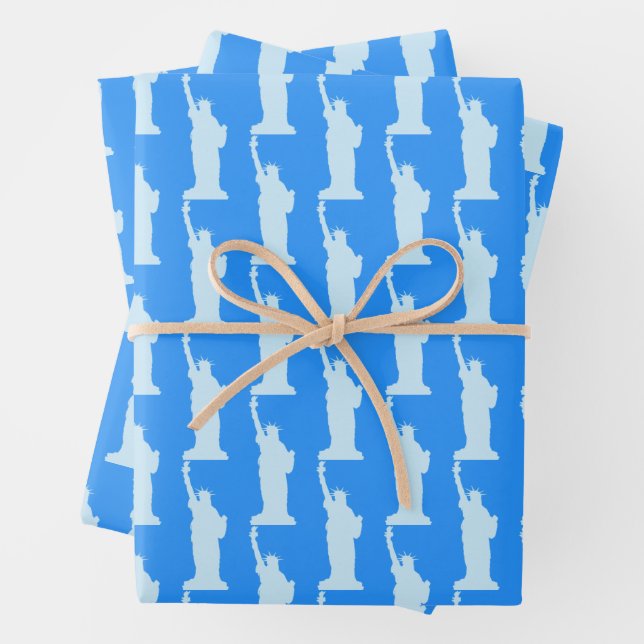 Statue of Liberty Pattern Elegant Blue New York  Wrapping Paper Sheet (In situ)