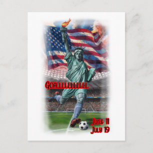 Statue of Liberty playing Soccer on a Holiday Postcard