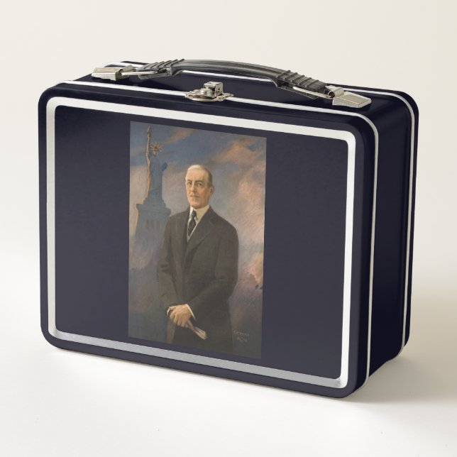 Statue of Liberty & President Woodrow Wilson Metal Lunch Box (Front)