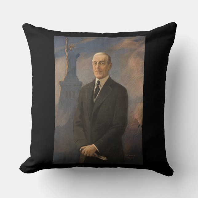 Statue of Liberty & President Woodrow Wilson Throw Pillow (Front)