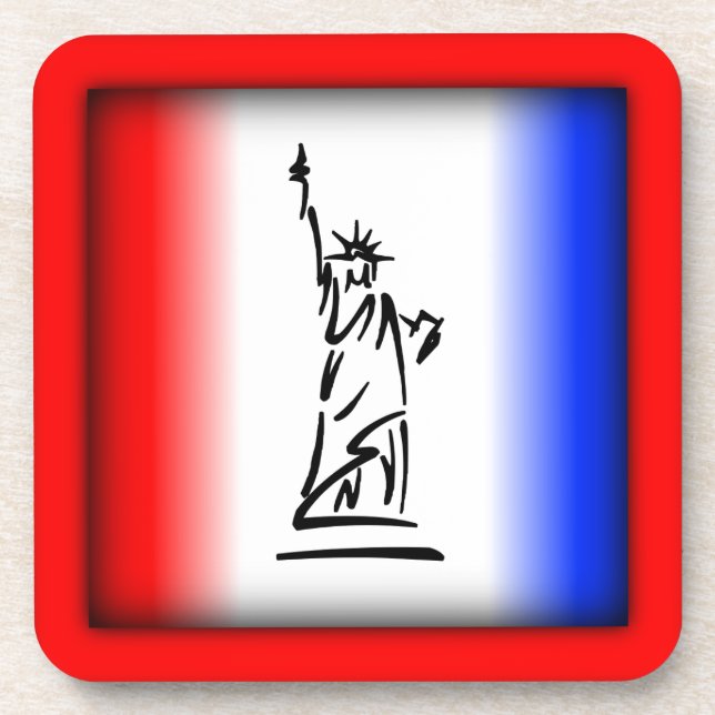 Statue of Liberty Red White Blue Stripe Coaster (Front)