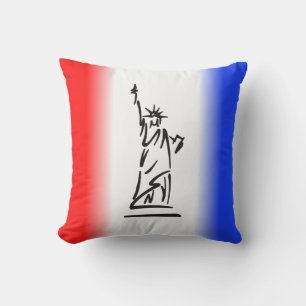 Statue of Liberty Red White Blue Stripe Throw Pillow