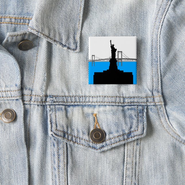 Statue of Liberty Silhouette New York Skyline 2 Inch Square Button (Creator Uploaded)