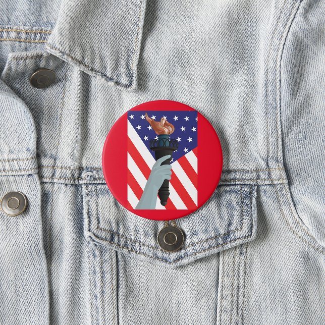 Statue of Liberty Torch with American Flag  3 Inch Round Button (Creator Uploaded)