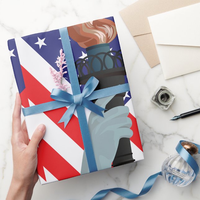 Statue of Liberty Torch with American Flag  Wrapping Paper (Creator Uploaded)