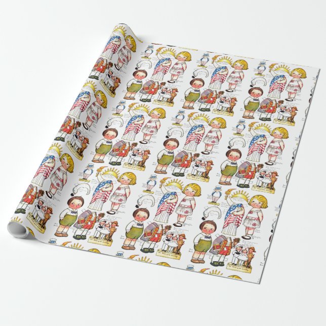 Statue of Liberty Uncle Sam George Washington Doll Wrapping Paper (Unrolled)
