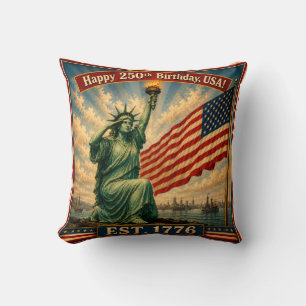 Statue of Liberty USA 250 Years July 4 Patriot Throw Pillow