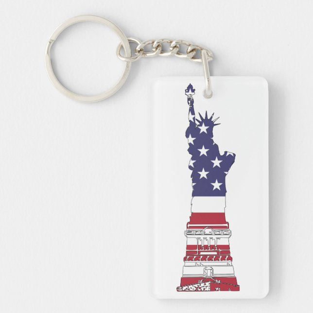 Statue of Liberty, USA Flag, Stars & Stripes Keychain (Front)