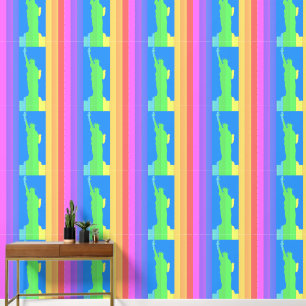 Statue of Liberty Vertical Stripes Rainbow Colours Wallpaper
