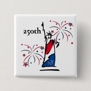 Statue of Liberty w/ Fireworks 250th Independence 2 Inch Square Button