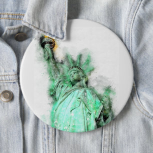 Statue of Liberty Watercolor Close-up Portrait 6 Inch Round Button