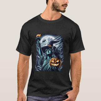 Statue of Liberty Witch Hat Halloween Spooky Femin T-Shirt