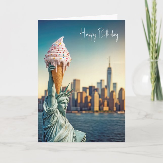Statue of Liberty With Birthday Ice Cream Cone Car Card (Front)