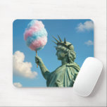Statue of Liberty with Cotton Candy Mouse Pad<br><div class="desc">The Statue of Liberty is humorously illustrated holding a giant cotton candy against a backdrop of a clear sky and fluffy clouds,  adding a whimsical charm to the scene</div>