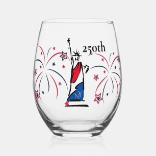 Statue of Liberty with Fireworks 250th Independece Stemless Wine Glass