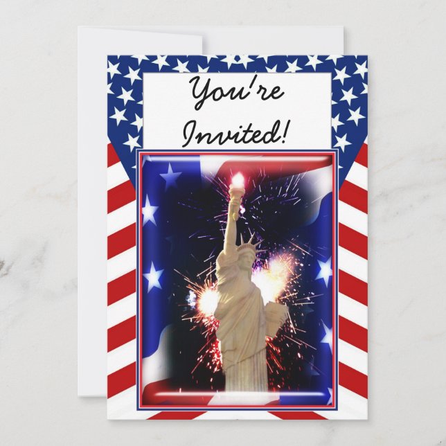Statue of Liberty with Fireworks for 4th of July Invitation (Front)