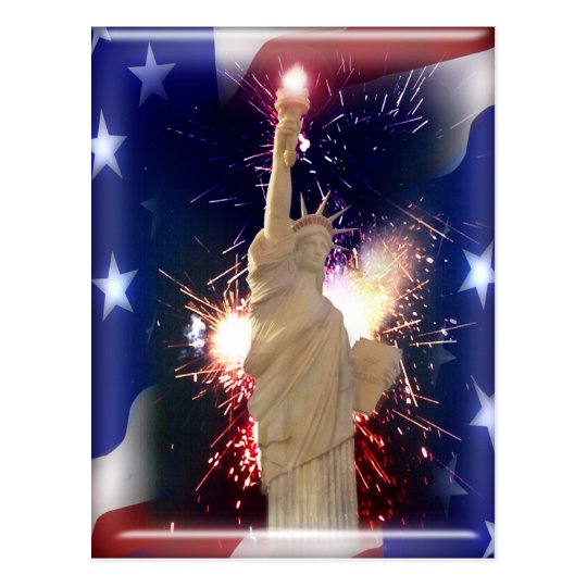 Statue of Liberty with Fireworks for 4th of July Postcard