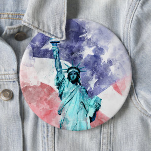 Statue of Liberty with flag watercolor 6 Inch Round Button