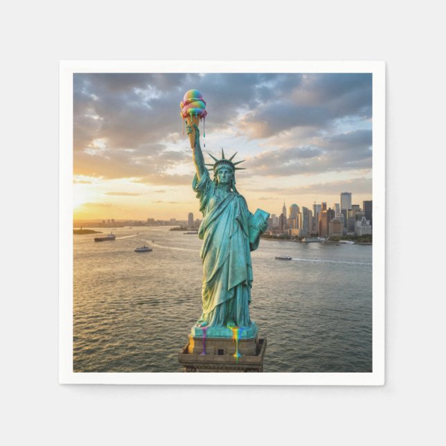 Statue of Liberty With Rainbow Ice Cream Cone Napkin (Front)