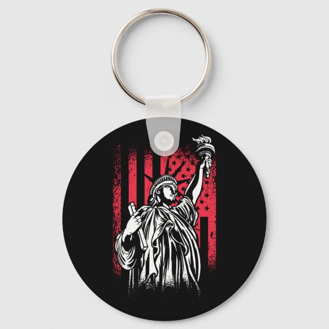 Statue Of Liberty With USA Flag Keychain (Front)