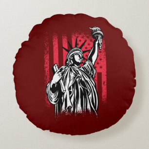 Statue Of Liberty With USA Flag Round Pillow
