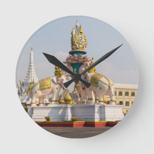 Statue of pink elephants Bangkok Thailand Round Clock