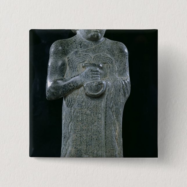 Statue of Prince Gudea, c.2150 BC 2 Inch Square Button (Front)