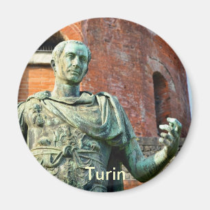Statue of roman on front or ancient ruins magnet