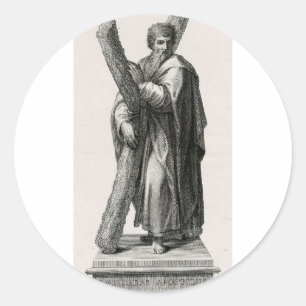 Statue of Saint Andrew Apostle with cross Classic Round Sticker