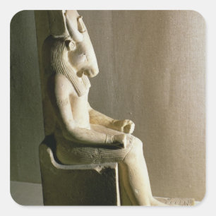 Statue of the god Montu with the head of a bull, f Square Sticker