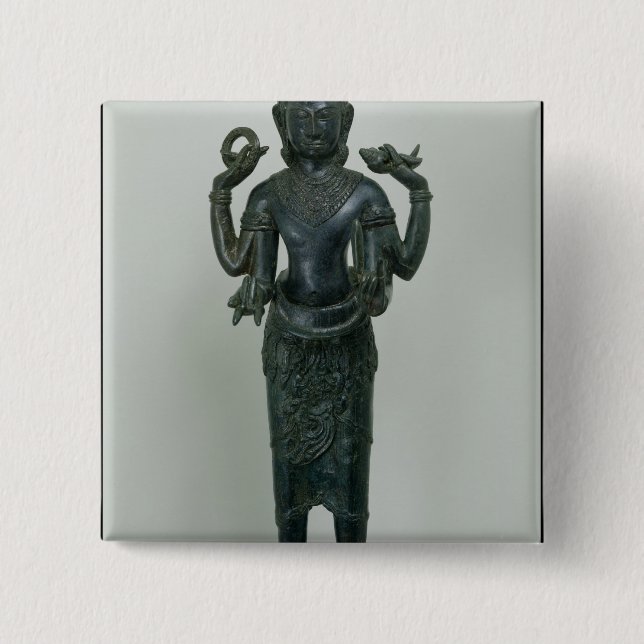 Statue of Vishnu in his triple form of Vishnu 2 Inch Square Button (Front)