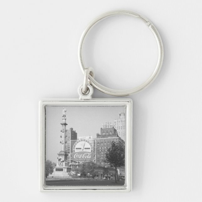 Statue on american city square B&W Keychain (Front)