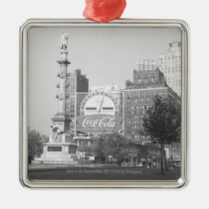 Statue on american city square B&W Metal Ornament