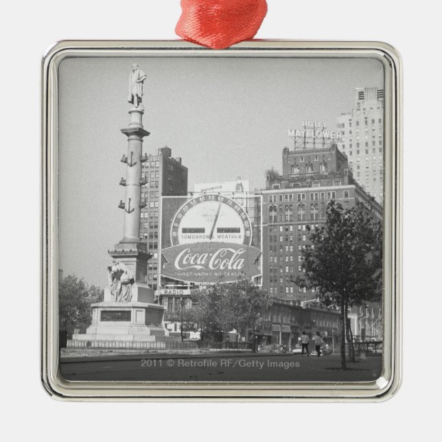 Statue on american city square B&W Metal Ornament (Front)