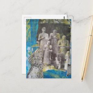 Statue People mixed media collage Postcard