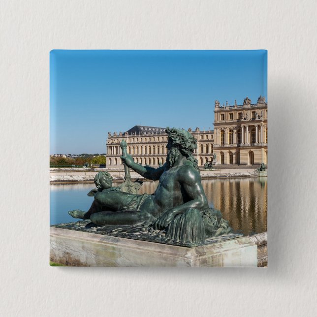 Statue The Rhone in Garden of Versailles castle 2 Inch Square Button (Front)