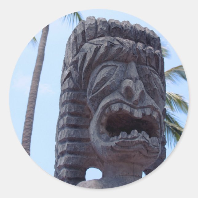 Statue Tiki à Kona, Hawaii - Autocollant (Devant)