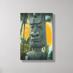 Statue tiki souriante orange toile tropicale impri