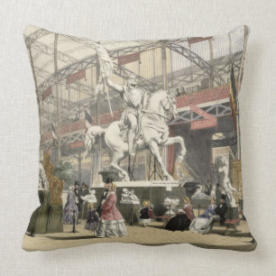 Statues in the Belgium section of the Great Exhibi Throw Pillow