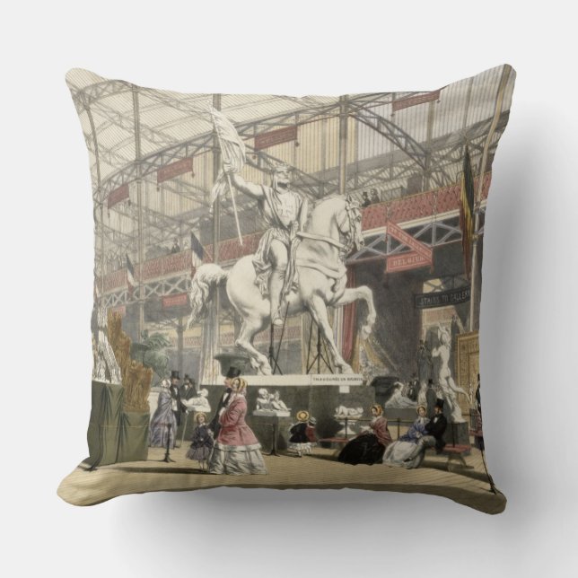 Statues in the Belgium section of the Great Exhibi Throw Pillow (Front)
