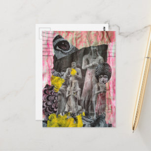 Statues of People mixed media collage Postcard