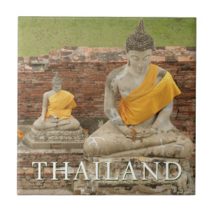 Statues of Sitting Buddhas Ayutthaya, Thailand Tile