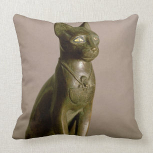 Statuette of a cat representing the goddess Bastet Throw Pillow