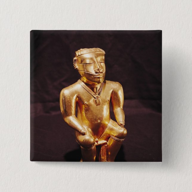 Statuette of a seated man, Quimbaya 2 Inch Square Button (Front)