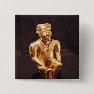 Statuette of a seated man, Quimbaya 2 Inch Square Button