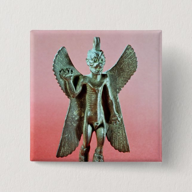 Statuette of Pazuzu, an Assyrian wind demon 2 Inch Square Button (Front)