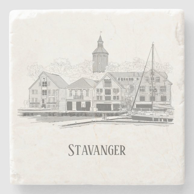 Stavanger Norway Beautiful Streetscape Drawing Stone Coaster (Front)