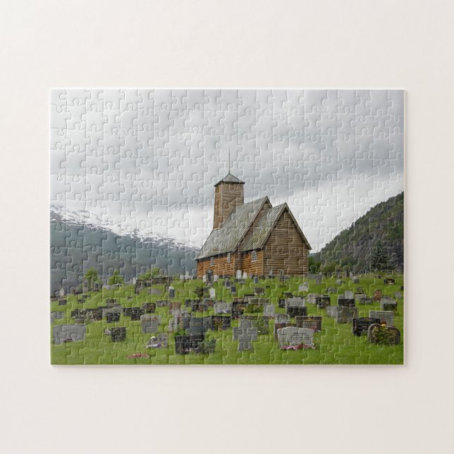Stave church with graveyard in Norway jigsaw Jigsaw Puzzle (Horizontal)