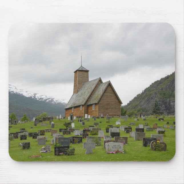 Stave church with graveyard in Norway mousepad (Front)
