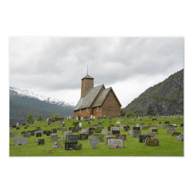 Stave church with graveyard in Norway photo (Front)